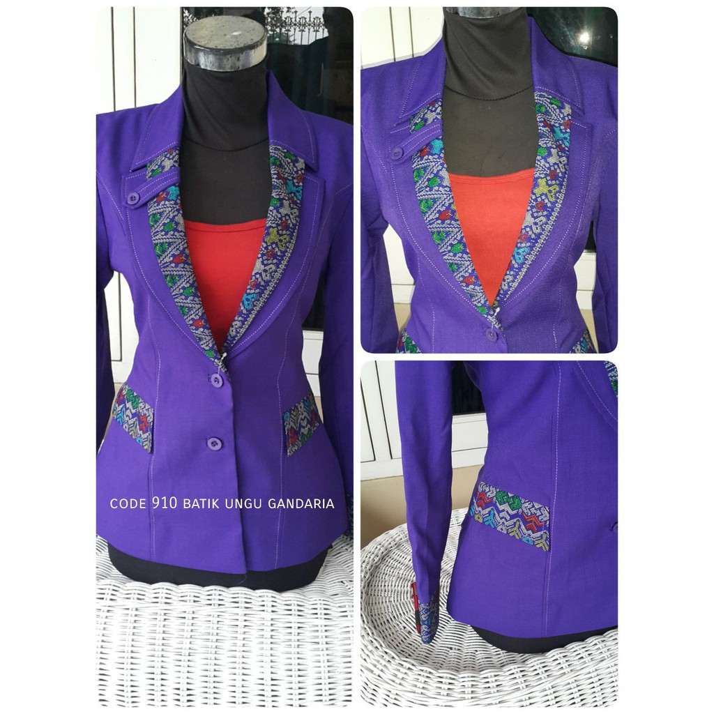 Setelan baju blazer/Exclusive blazer batik wanita warna ungu gandaria kode 910
