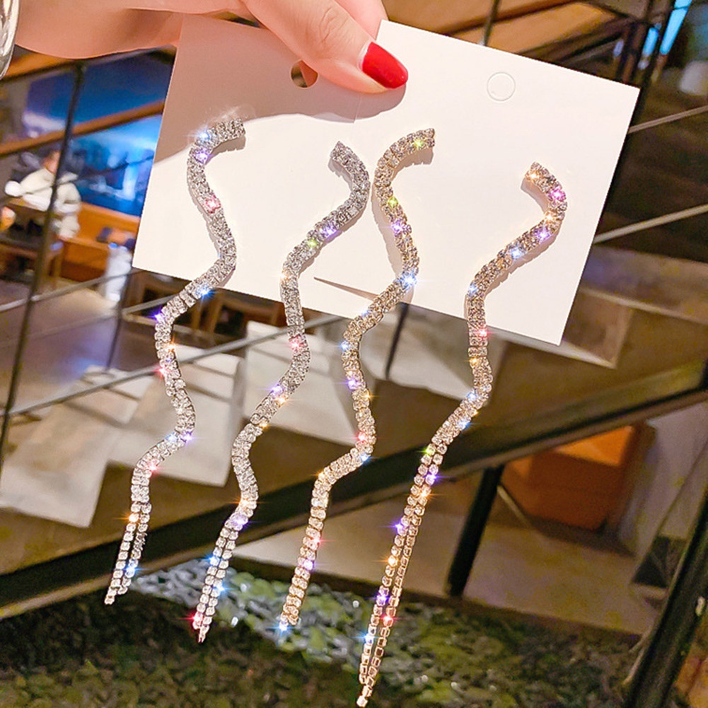 Perhiasan Anting Rumbai Panjang Aksen Mutiara Berlian Imitasi Untuk Wanita