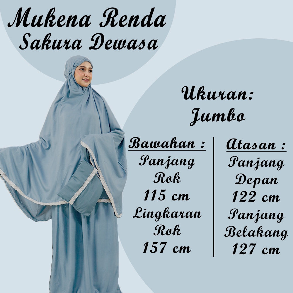 Mukena Renda Sakura Dewasa - Mukenah Atas Bawah Polos Traveling Jumbo Rayon Premium Bali Murah