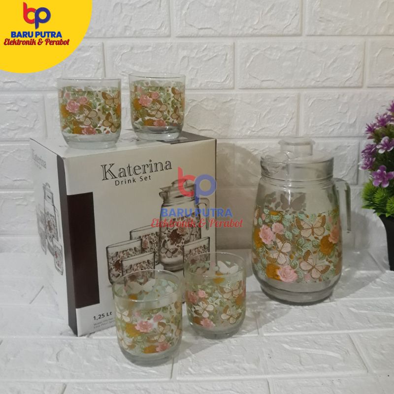 Katerina Drink Set | Mug Motif 1,25L + 4 Gelas Kaca Motif |