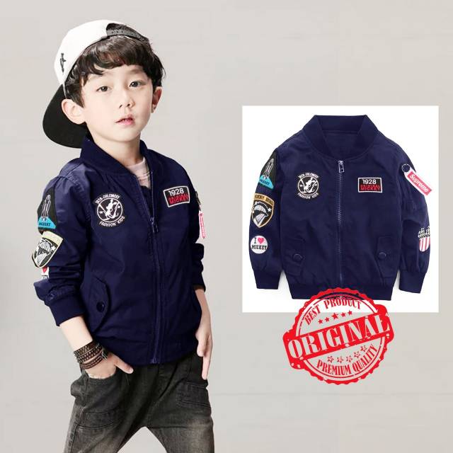 TOTOTAshop.Jaket bomber kids MICKIY,Bahan parasut mayer premium,logo bordir fit 5-7thn
