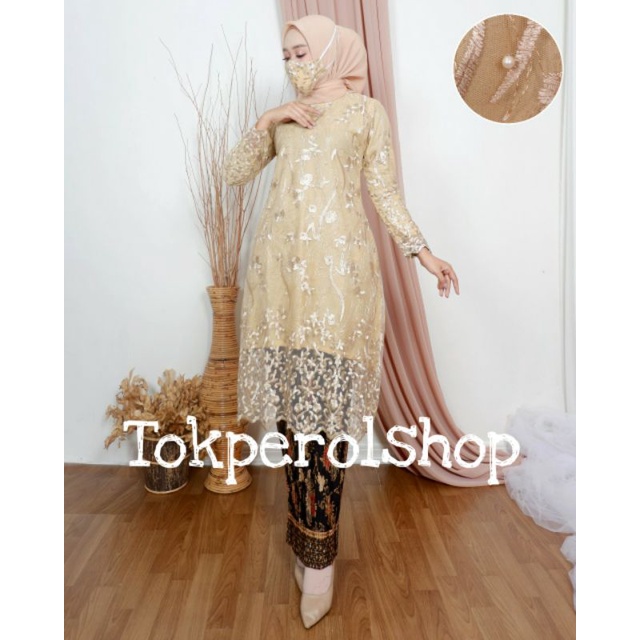 Tunik Tulle /Kebaya Tunik Bordir/Kebaya Modern/Kebaya/Kebaya Kondanagn/Baju Kebaya-Gold