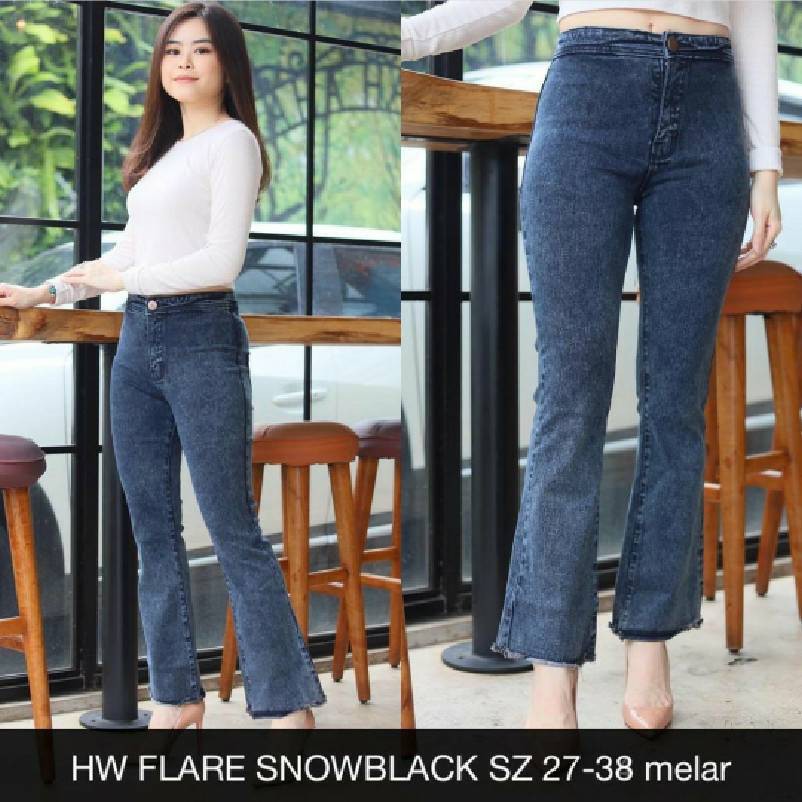 CELANA JEANS WANITA HW FLARE SNOWBLACK SZ 27-38 MELAR