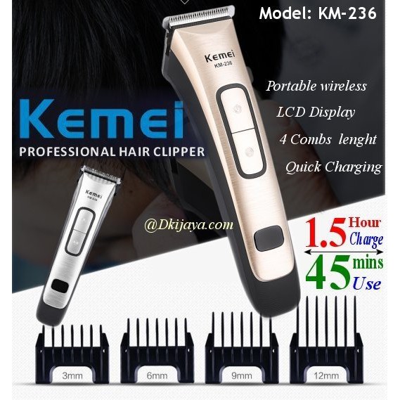 Alat Cukur Rambut Kemei KM-236 Hair Clipper Rechargeable LED Digital