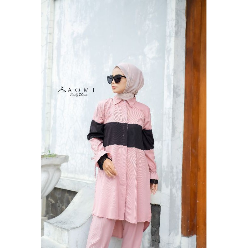 one set daily set setelan wanita atasan blouse Zivanya One Set (Pink)
