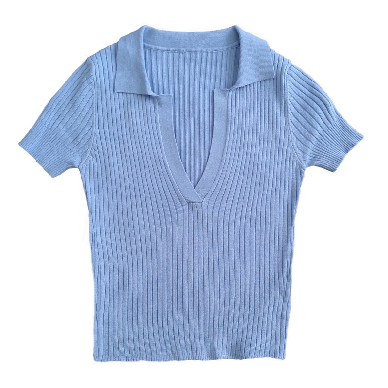 ATASAN WANITA KNIT IMPORT QUALITY TOP CROP KOREAN STYLE BERKERAH MX907