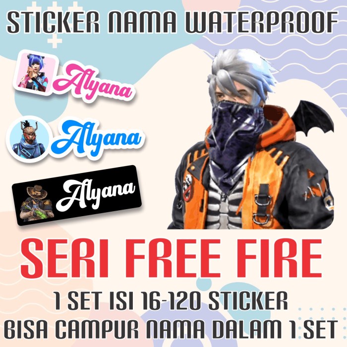 

[14-120 pcs] Sticker Nama Custom Free Fire Game