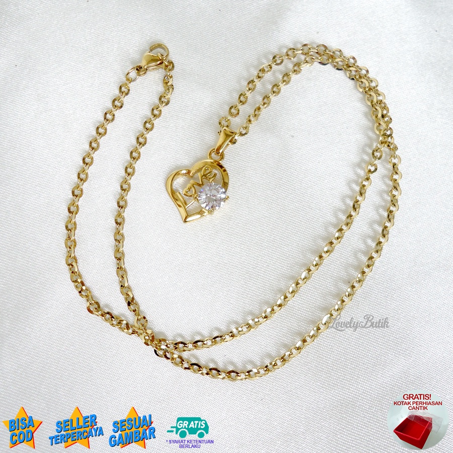 Lovelybutik -  Kalung Titanium Wanita Asli Anti Karat Junit4 Kalung Anti Luntur Korea Model Terbaru Love Bonus Kotak Perhiasan