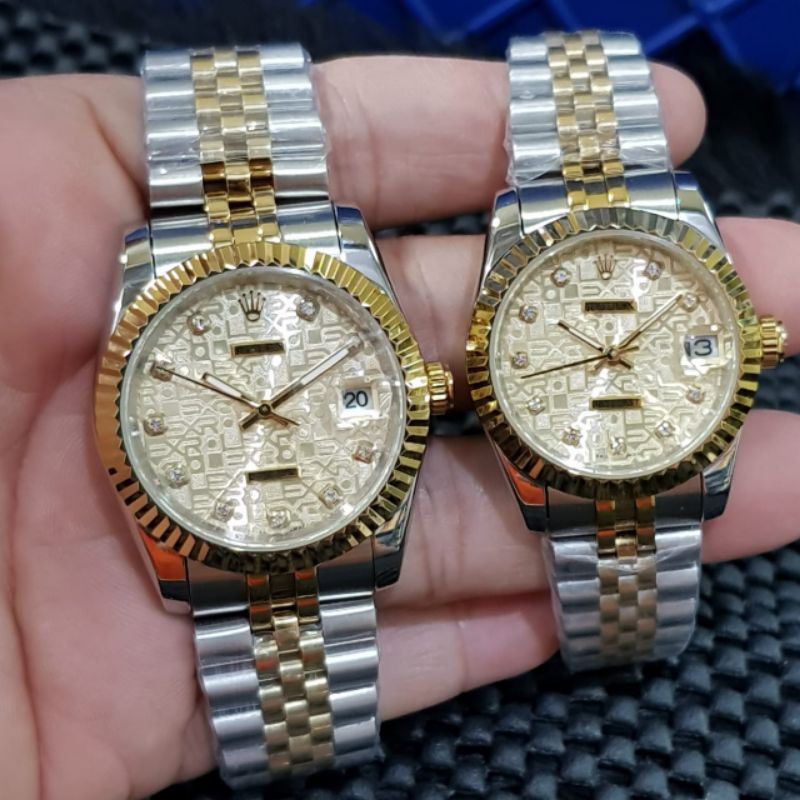 PROMO JAM TANGAN COUPLE ROLEX DATEJUST OTOMATIS BODY RANTAI COMBINASI GOLD