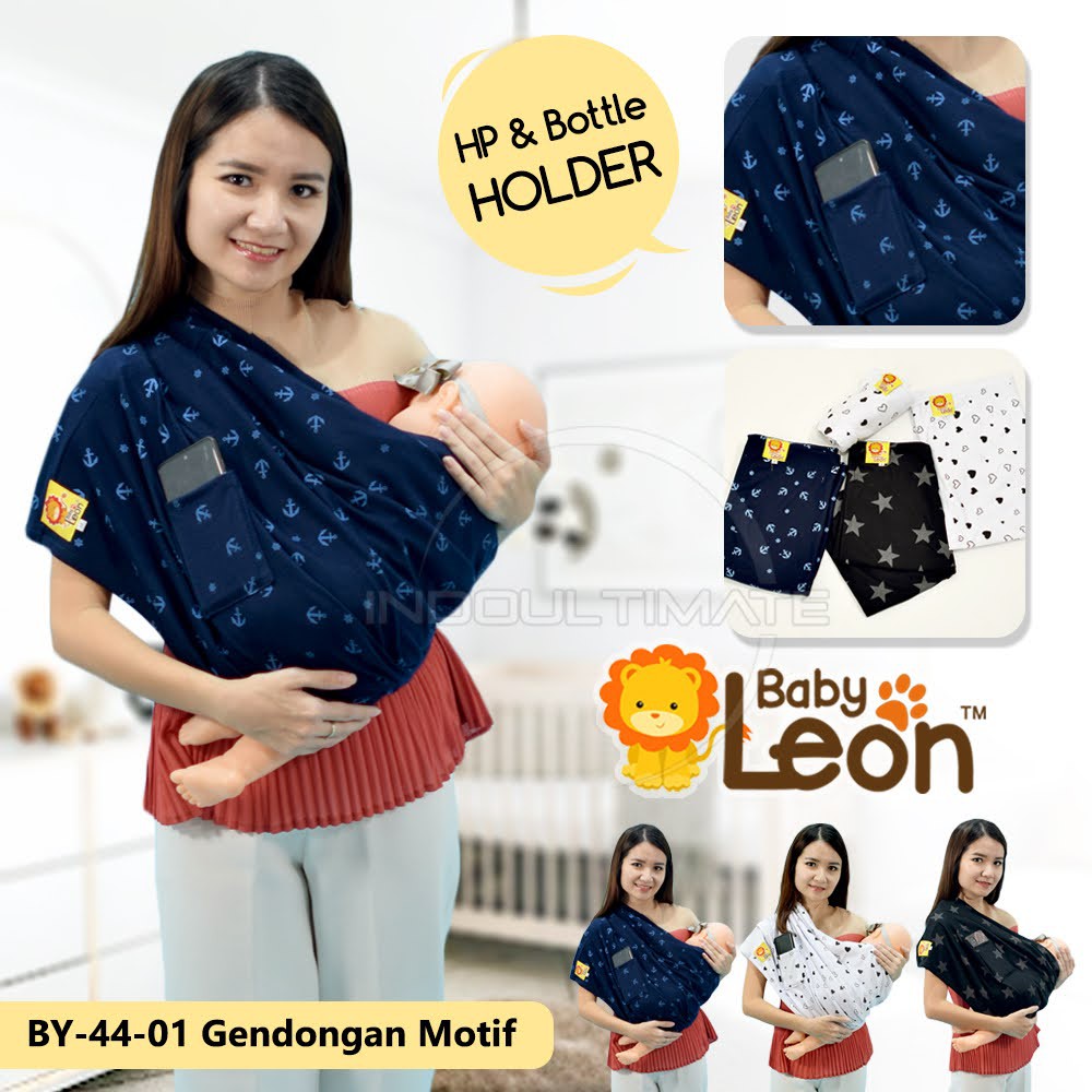 [COD] BABY LEON Gendongan Bayi Kaos Geos Motif [BY-44-01 + Kantong] Gendongan Bayi Samping Geos Baby Motif Sling Bayi Baby Carier hipseat