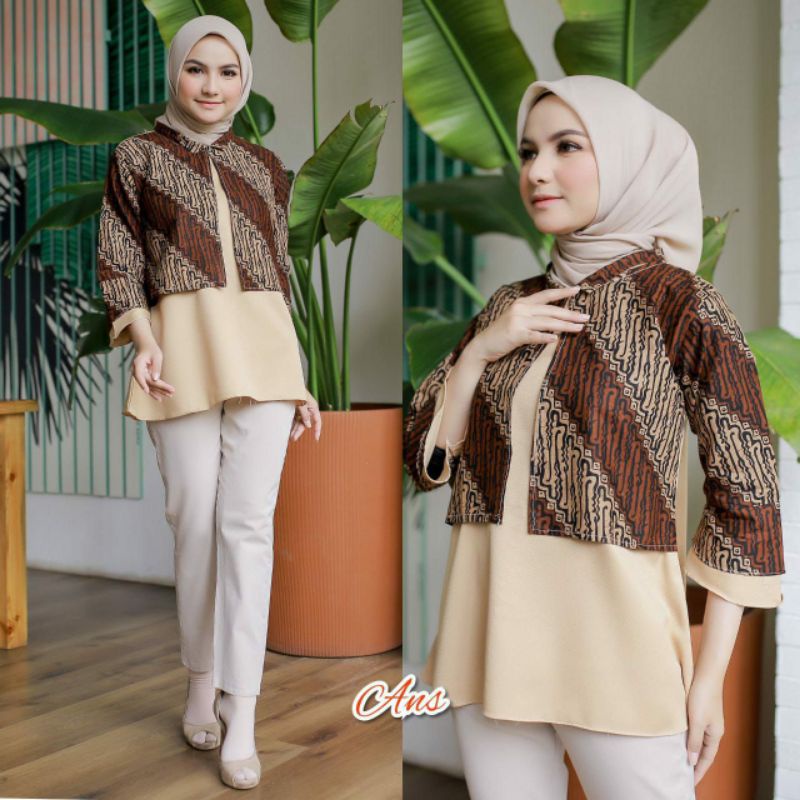 Batik wanita ASJ SA HRB026 Kenongo Kemeja Tosca Pendek-Blues viona 4