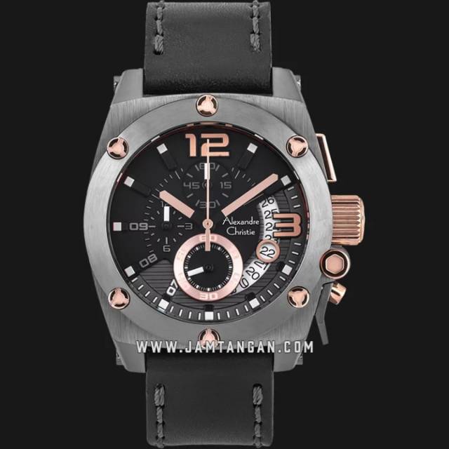 Alexandre Christie AC 6456 MC LGRBA Chronograph Men Black Dial Black Leather Strap