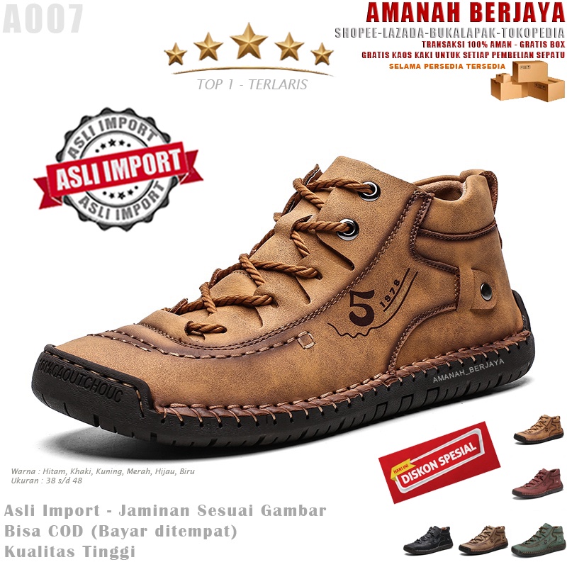 Ready Stok  Best Seller Hot Promo Terbaru A007 Sepatu Boots Kulit Pria Wanita Remaja Dewasa Kasual Sport Sneakers Formal Asli Import Original Kekinian