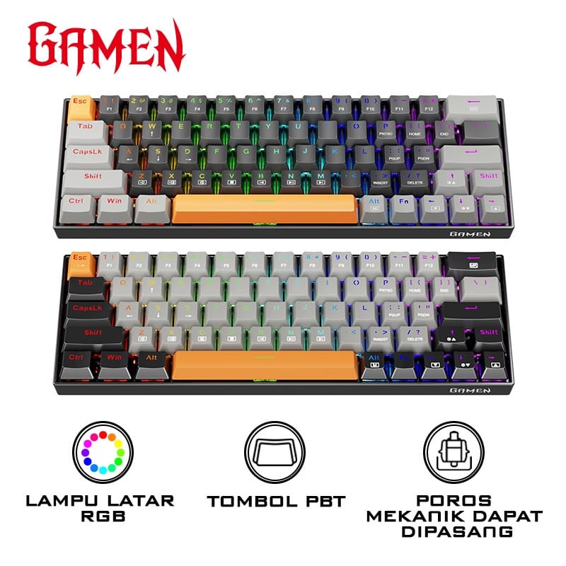 C_   GAMEN Titan III Mechanical Pluggable Switch Blue Gaming Keyboard Wired RGB LED Light PBT Keycaps