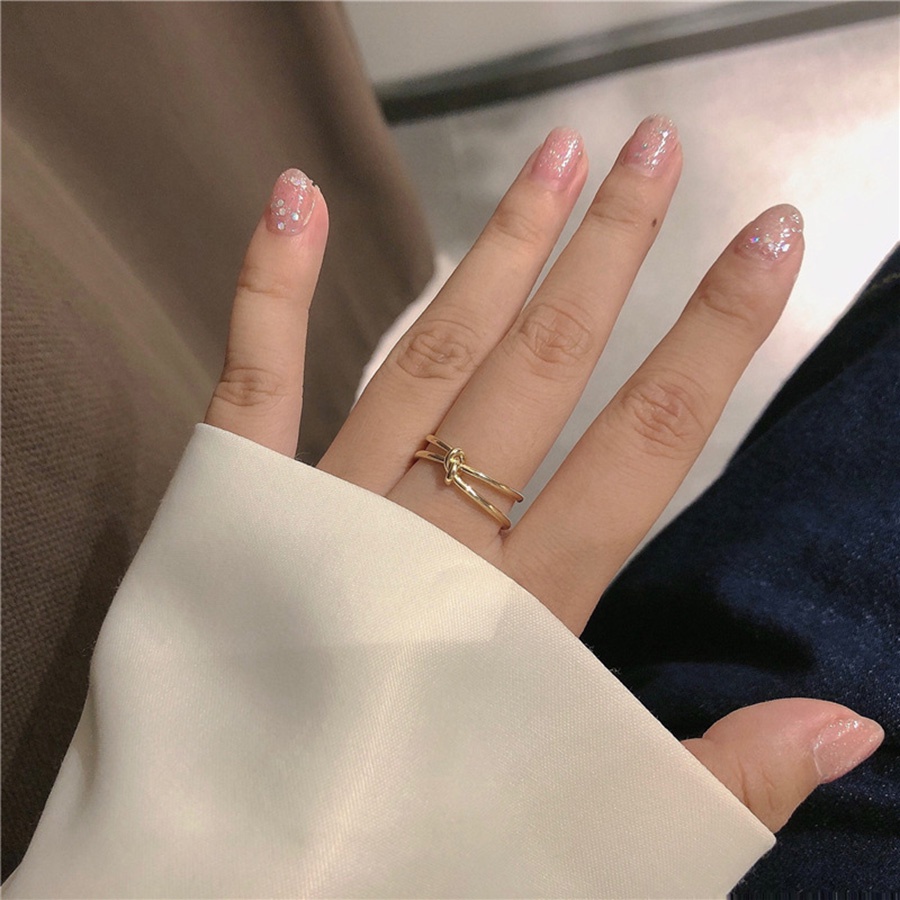 Korea Untuk Wanita Cincin Simpul Kepribadian Emas Baja Titanium Fashion Sederhana Adjustable Rings