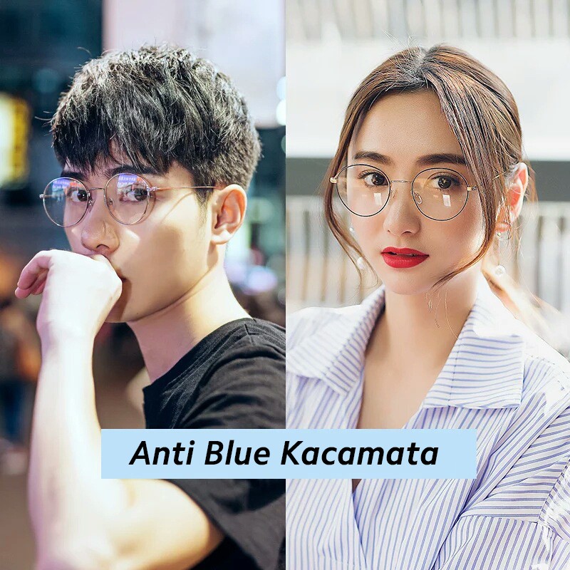 (YUZHU) Bayar di Tempat Anti Blue Kacamata Retro Bulat Frame Kacamata PRO Komputer Kacamata Wanita/Pria