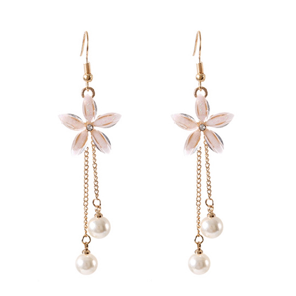 1 Pasang Anting Gantung Panjang Desain Bunga Hias Rumbai Gaya Korea Elegan untuk Wanita-4