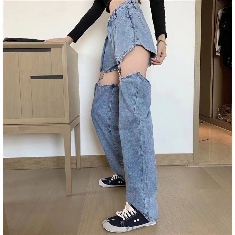 Denim Celana Wanita Seksi Wanita Vintage DenimBFLurus Longgar Pinggang Tinggi Celana Musim Semi Tipi