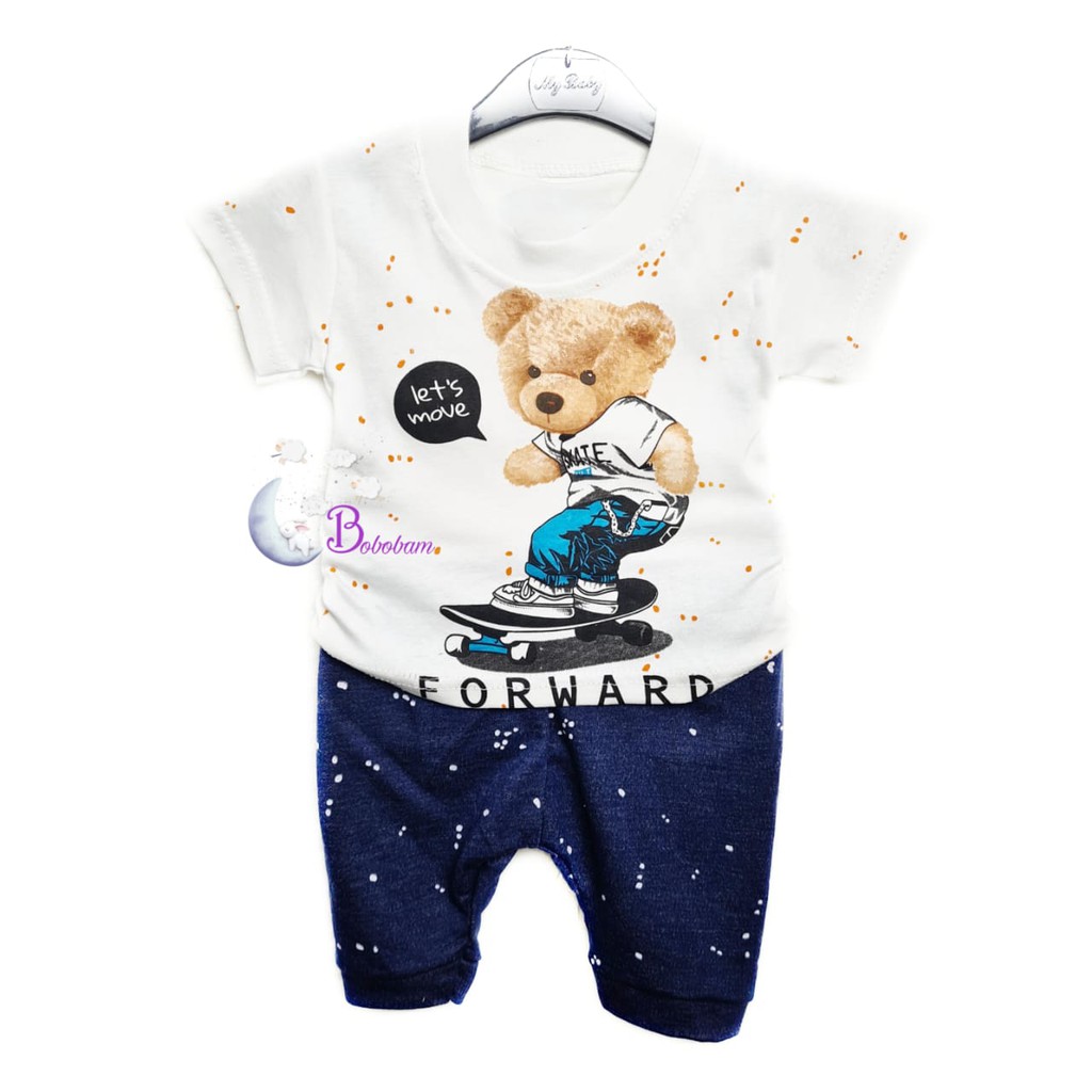 BAJU BAYI ECER CASUAL KASUAL SETELAN ANAK LAKI-LAKI BEAR CELANA KOTAK TRENDY KECE / SETELAN ANAK HAR