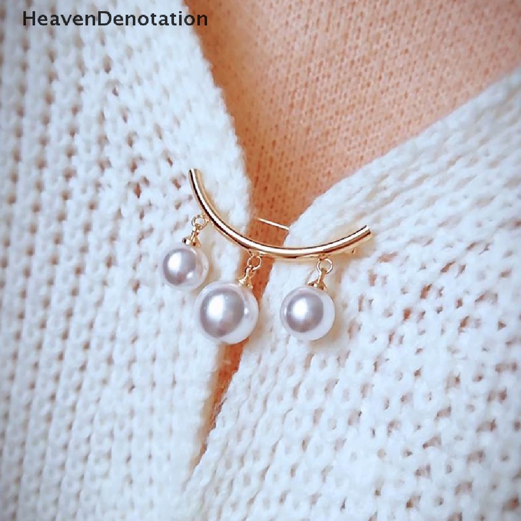 [HeavenDenotation] Fashion Pearl Fixed Strap Charm Safety Pin Brooch Sweater Cardigan Clip Chain