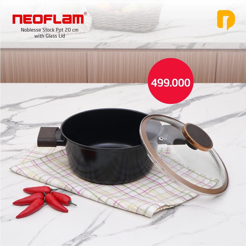 Panci Wajan ANTI LENGKET | Neoflam Noblesse Fry Pan 20 cm + Tutup Kaca pas untuk dapur harian atau k