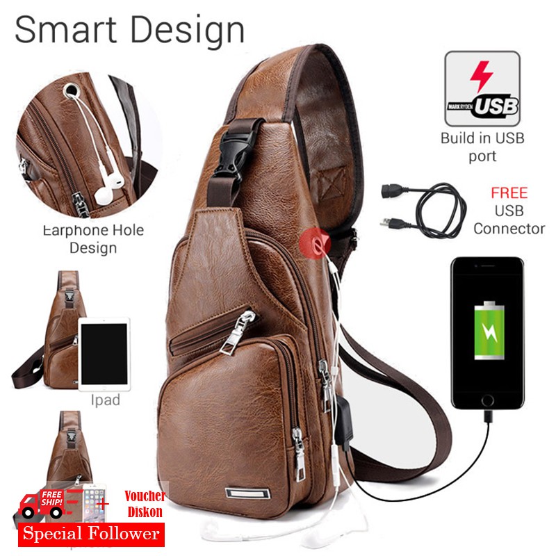 Atdiva High Quality Import Tas Selempang Cross Sling Bag Usb Pria MB01