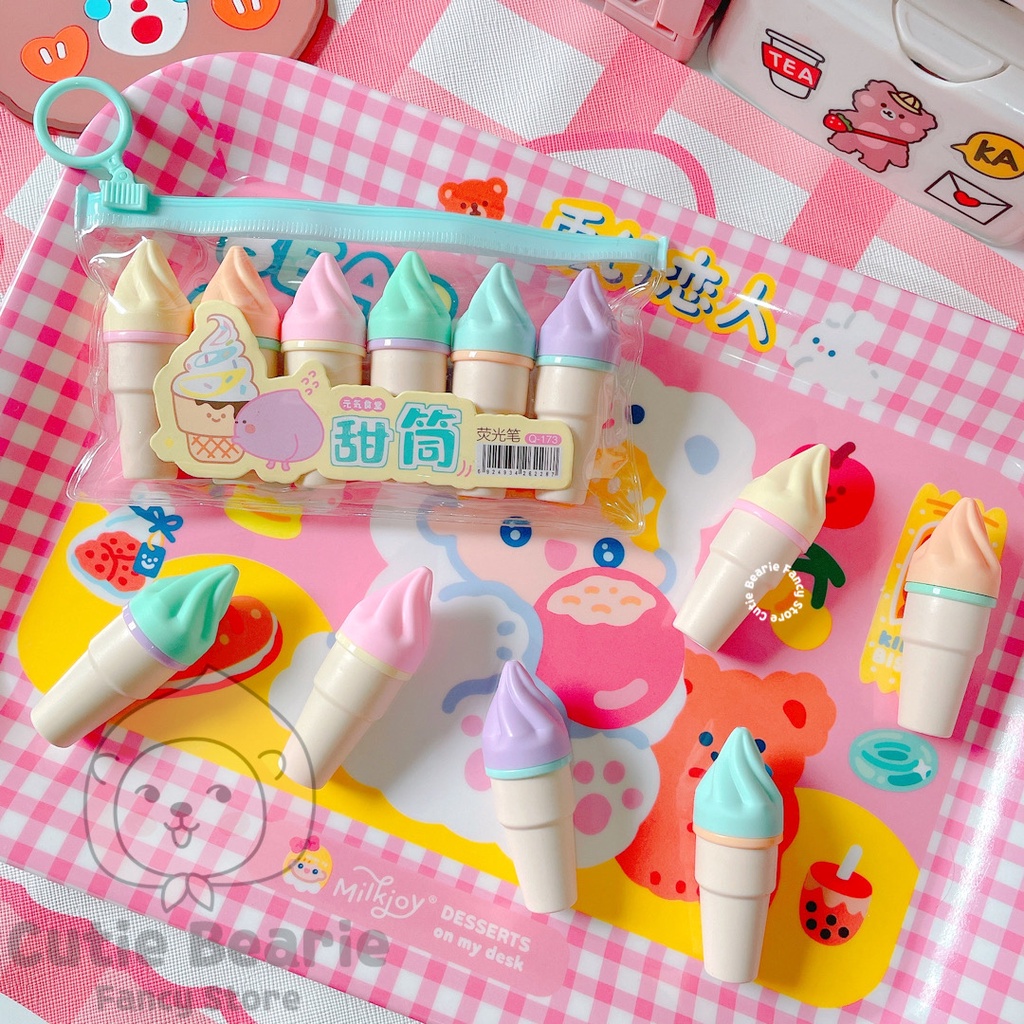 

⭐Cutiebearie⭐ [SATUAN] Stabilo Highlighter Pastel Ice Cream Cone Es Krim Lucu Warna Warni Murah