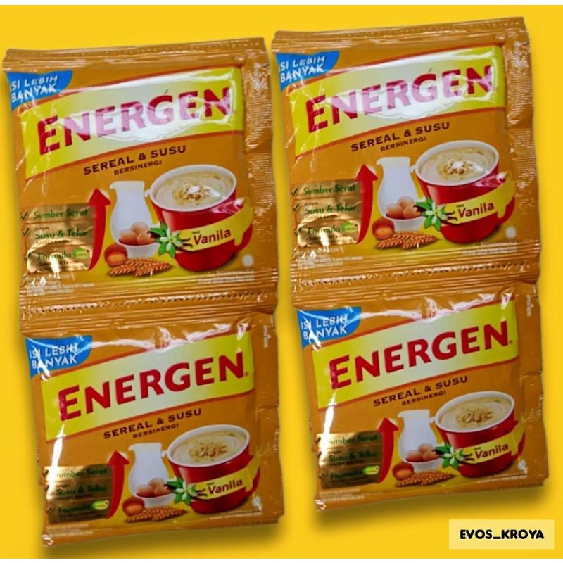 

Energen Coklat Kacang Hijau Kurma Vanila Jahe Jagung 1 Renceng 10 Sachet