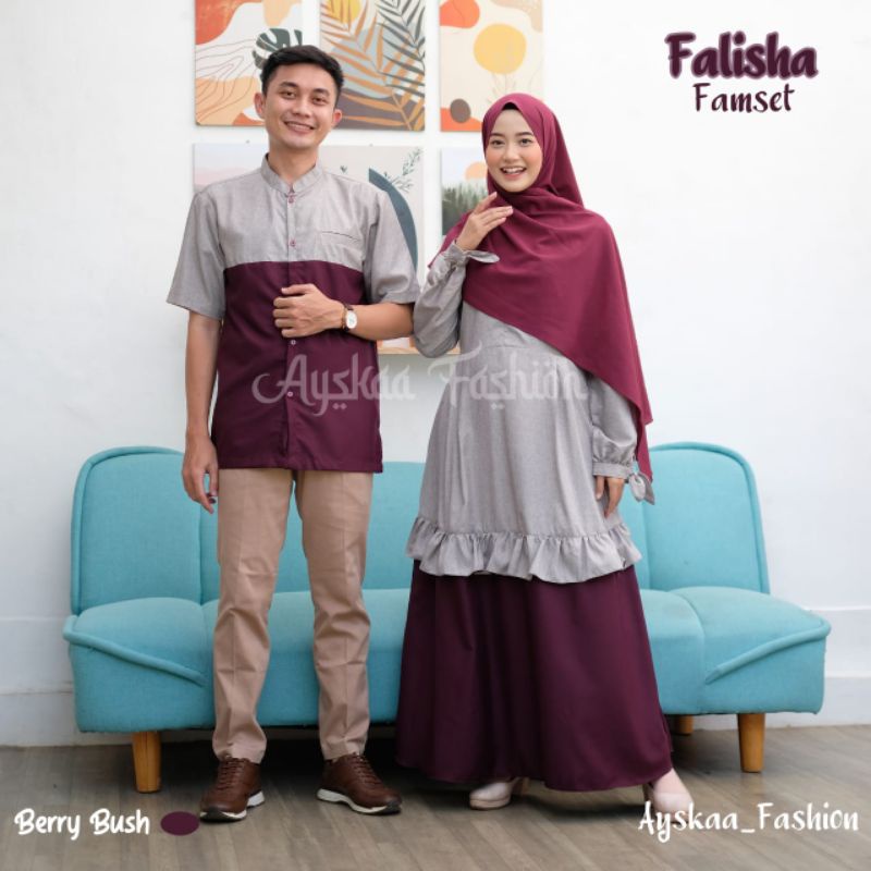 AYSKAA FASHION - Gamis Koko Couple lebaran 2022 - Falisha Famset Berry Bush