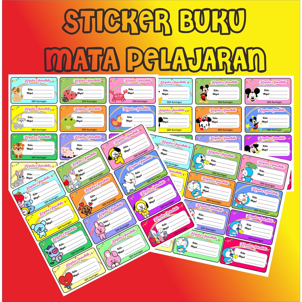 

STICKER STIKER LABEL BUKU PELAJARAN SEKOLAH L, STIKER NAMA ANAK SEKOLAH, CUSTOM STIKER MAPEL KARAKTER AESTHETIC