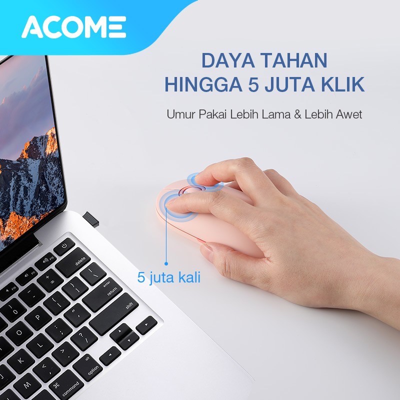 Acome Mouse Fashion Color Wireless Silent Click Ergonomic AM300 Garansi Resmi 1 Tahun