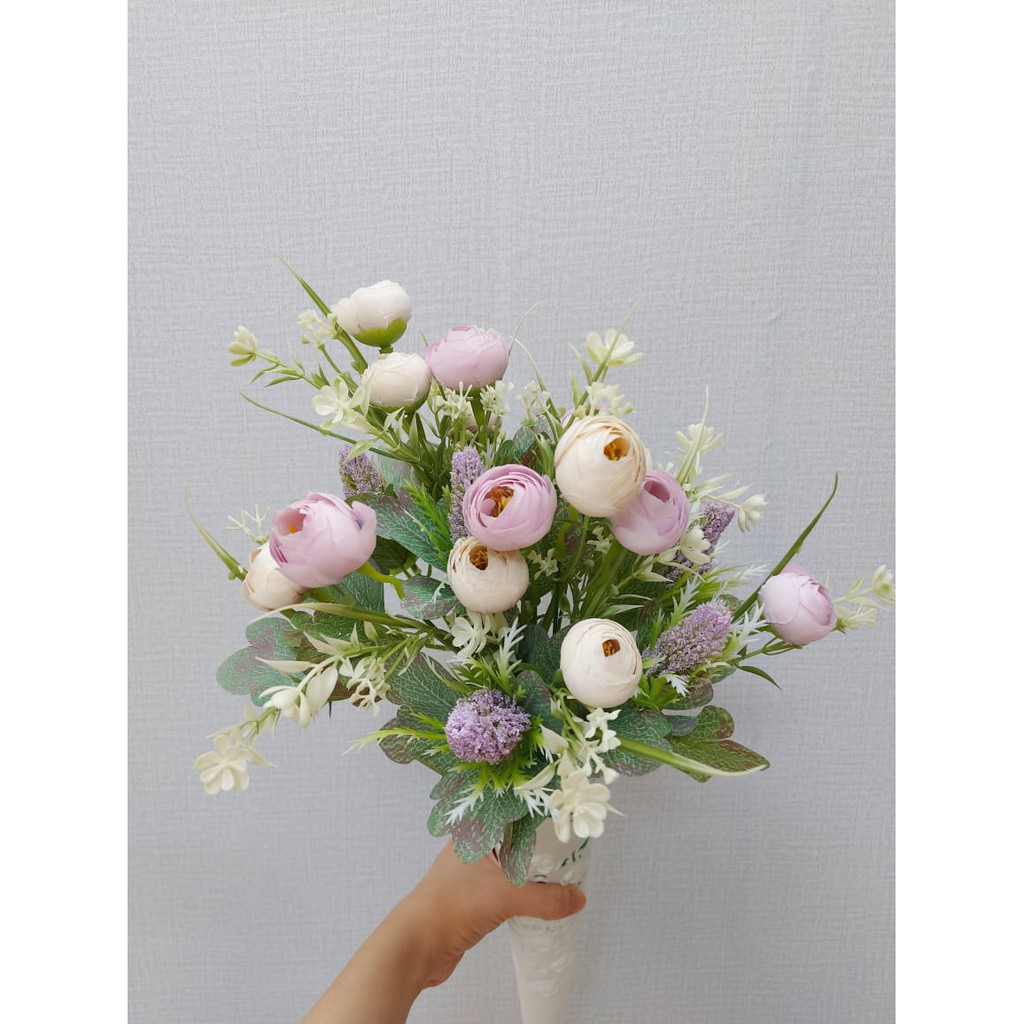 (PREMIUM) Bunga Palsu Artificial Dekorasi Hias Ranuculus - Bahan Kain Import kualitas bagus