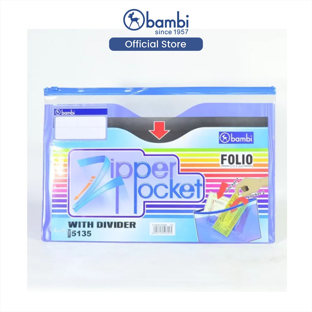 

Bambi Organizer Map Dokumen Folio Zipper Pocket With Divider Tipe PVC Transparant Original