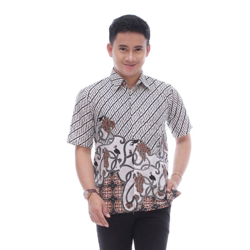 BSWART Batik HRB026 kenongo Hem Pendek anjani biru Pekalongan M L XL Batik Pria MURAH Modern Grosir