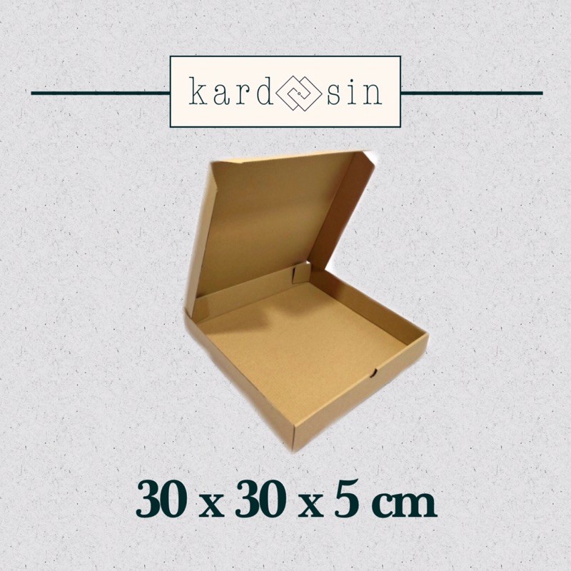 

KARDUS PIZZA BOX COKLAT PACKAGING POLOS / CUSTOM SABLON BAJU MAKANAN KERUDUNG DIE CUT UK 30X30X5 CM