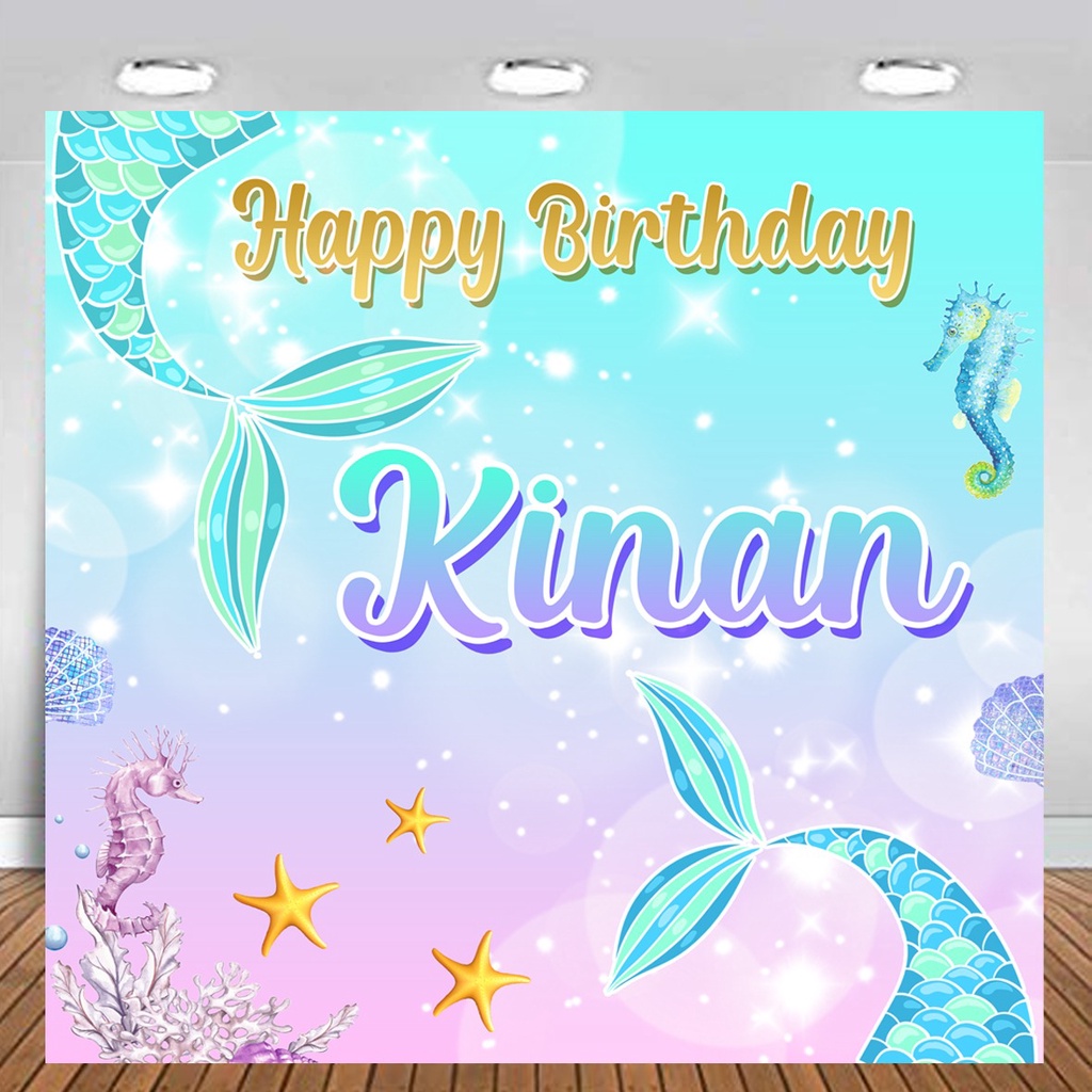 Mermaid Buntut Backdrop Banner Birthday / Spanduk Hiasan Dinding Ulang Tahun