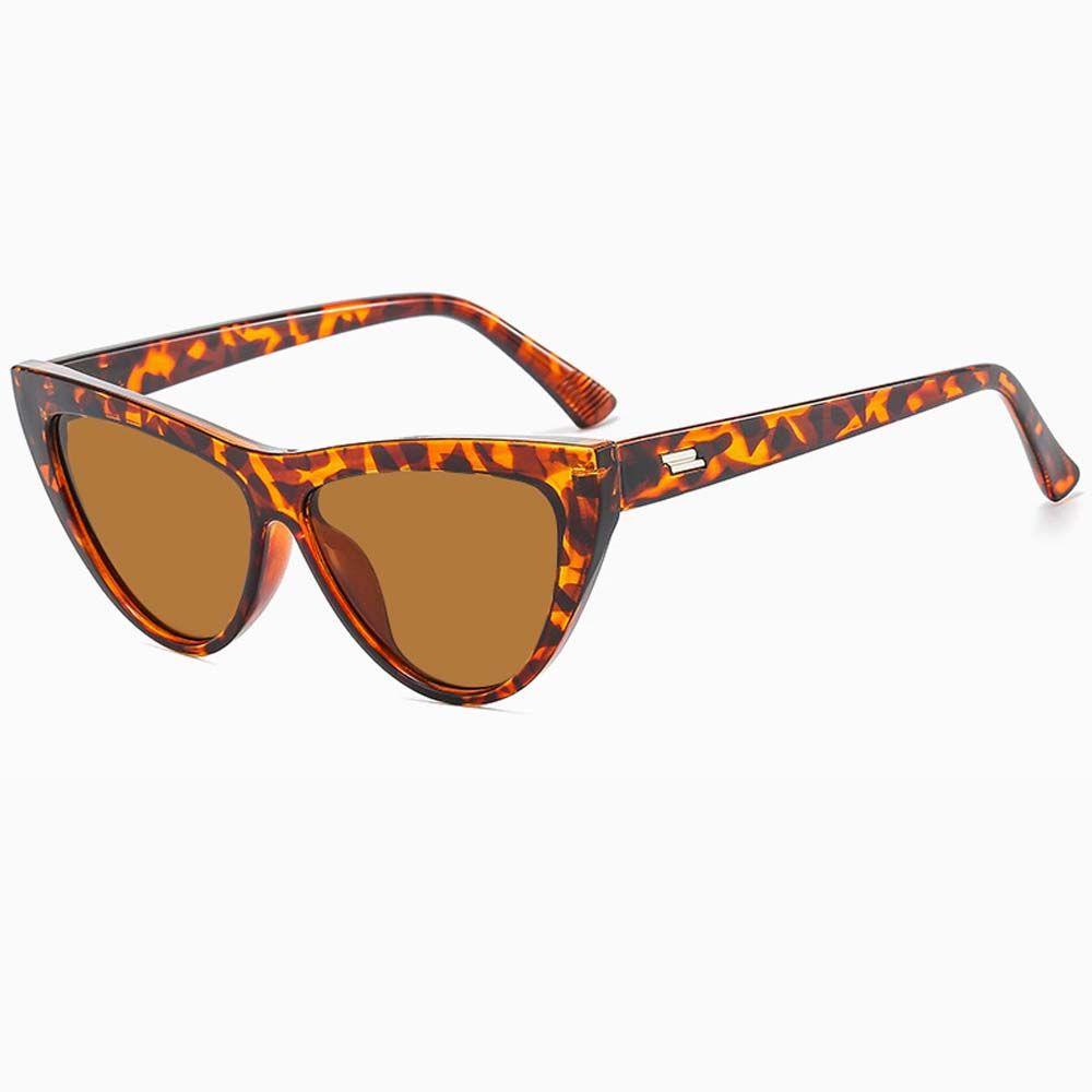 Needway Kacamata Matahari Segitiga Retro Vintage Motif Leopard Tanda Logam Segitiga Sun Eyewear Cat Eye Glasses