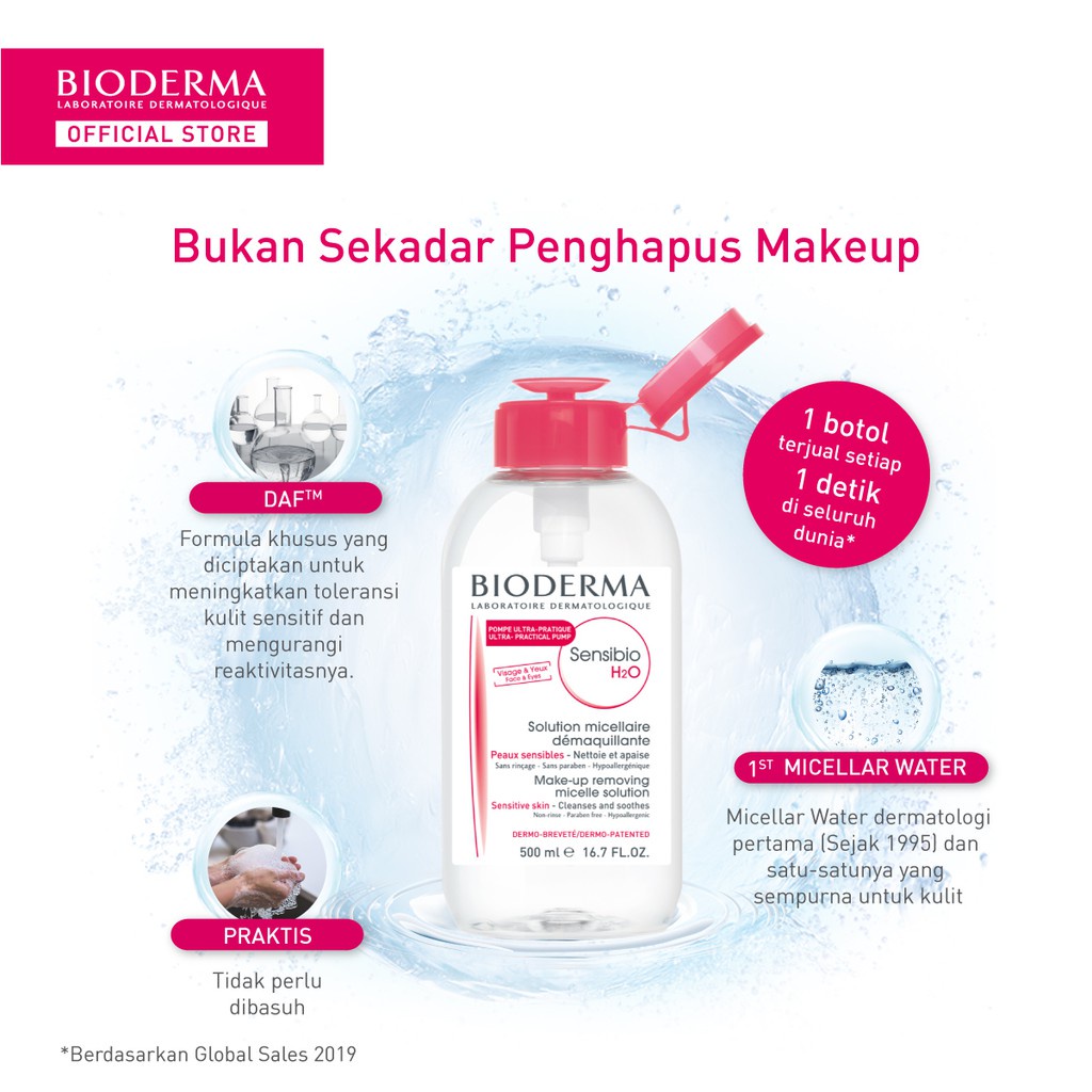 [COD] Bioderma Sensibio/Sebium  H2O Micellar Water 100ml/500ml With Pump Pembersih Make Up Remover