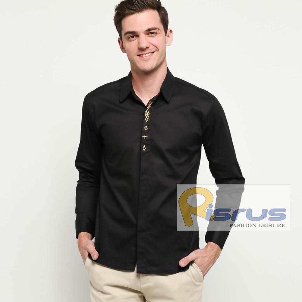 RISRUS FASHION HEM AKHTAR BAJU PRIA BAJU KOKO COWO LENGAN PANJANG KOKO COWOK POLOS MODEL SLIMFIT