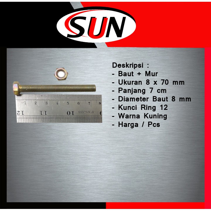 Baut Mur Kuning 8 X 70 Mm ( 7 Cm ) Kunci Mur 12 Mm