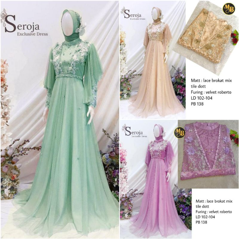 Dress Seroja Exclusive - Outfit Kondangan - Brokat Pesta - Realpict Produk