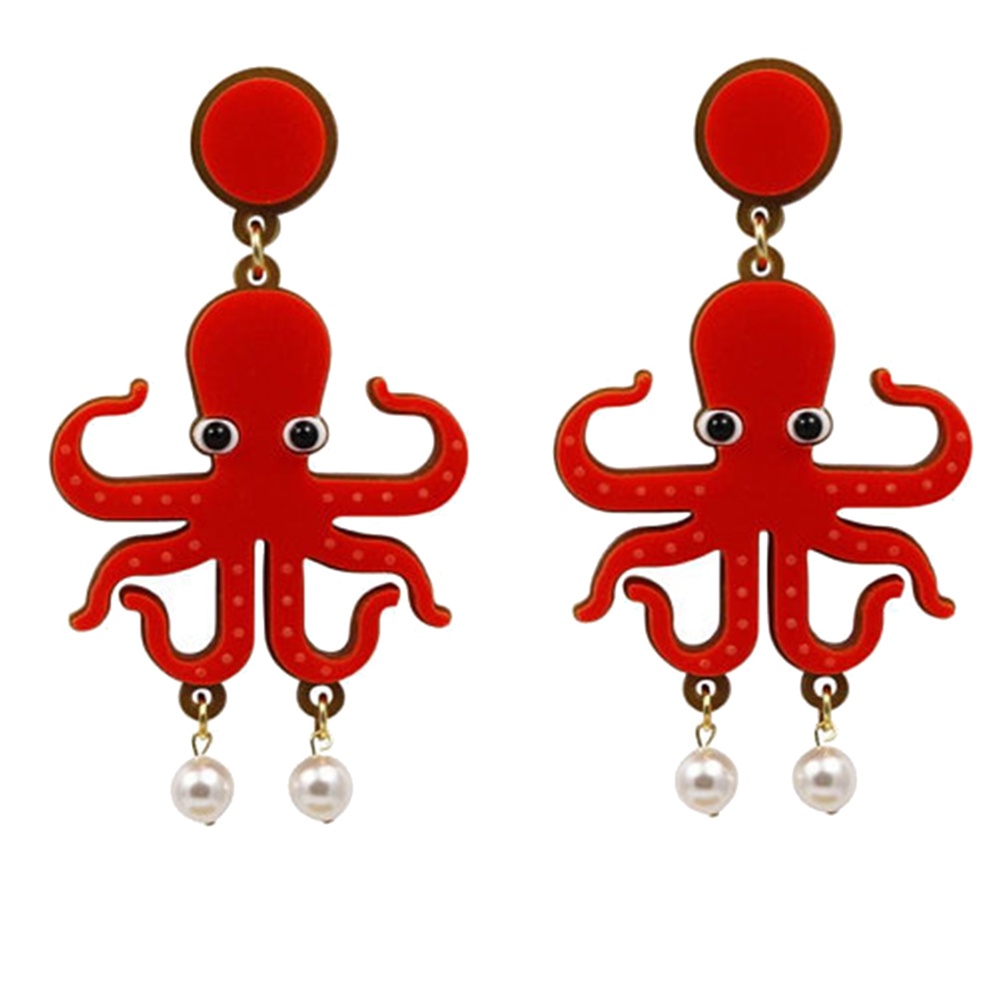 Hu Hu Hu Hu Hu Alat Bantu Pasang Kacamata♡ Anting Tusuk Gantung Statement Bahan Akrilik Desain Lobster / Gurita / Mutiara Imitasi Kreatif Untuk Wanita