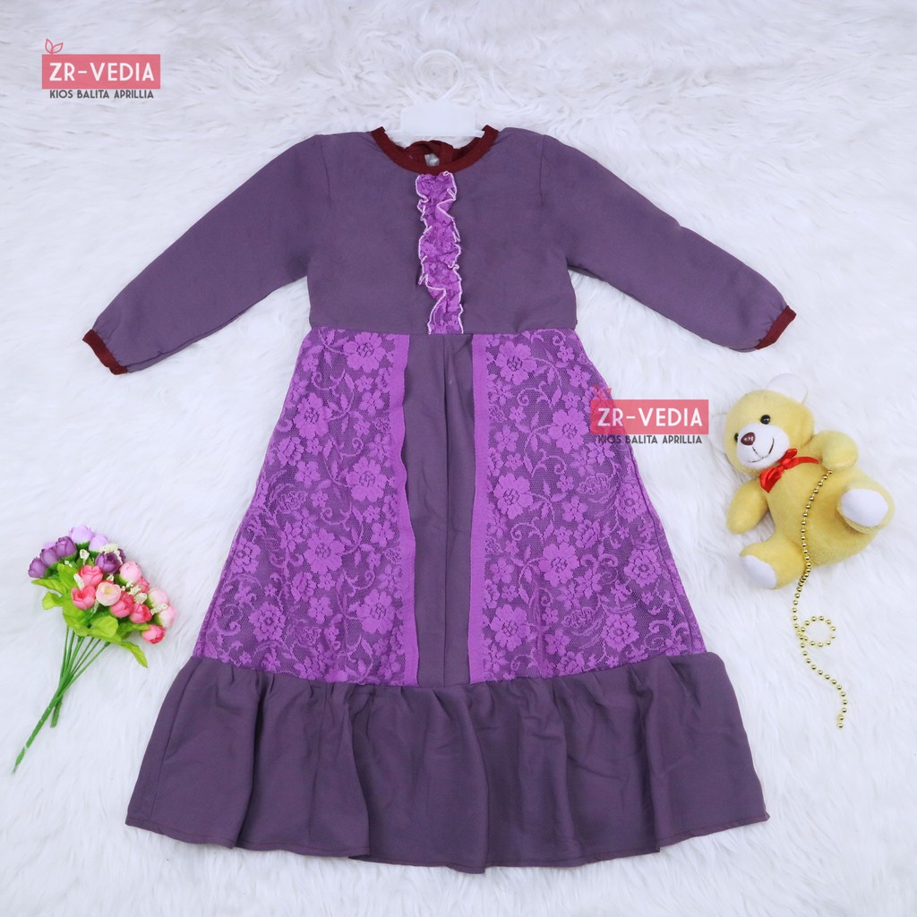 Gamis Hilya Anak 3-5 Tahun / Baju Ngaji Perempuan Lengan Panjang Dres Muslimah Dress Cewek Brokat