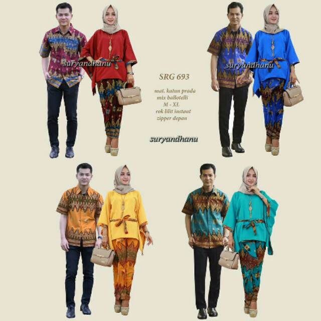 SRG 693 Couple Sarimbit Batik Prada Batwing Kombinasi RNB Setelan Baju Pesta