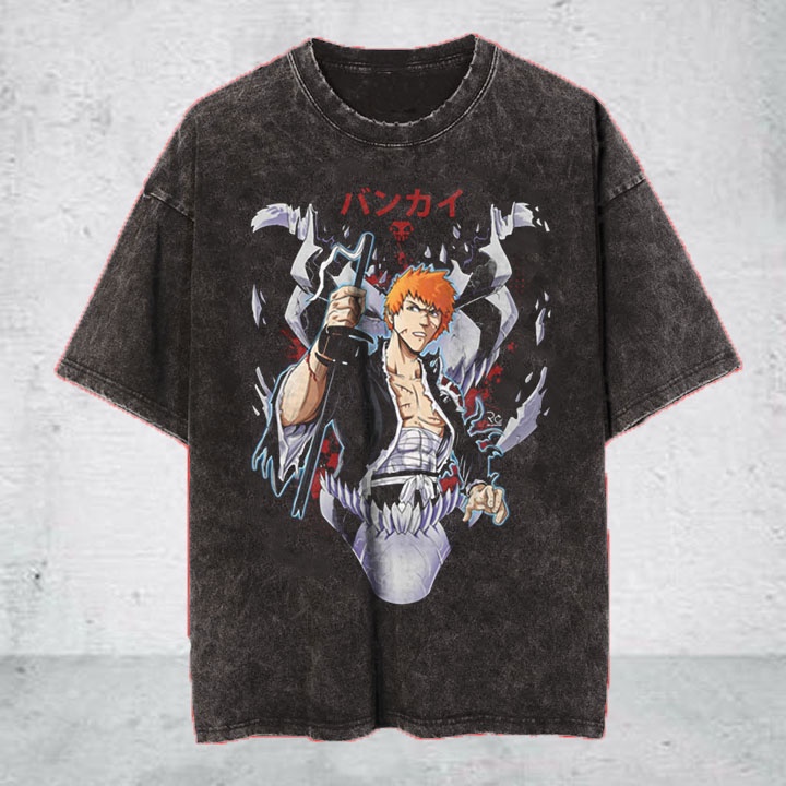 ICHIGO KUROSAKI ANIME MANGA VINTAGE WASH TSHIRT | KAOS ANIME VINTAGE