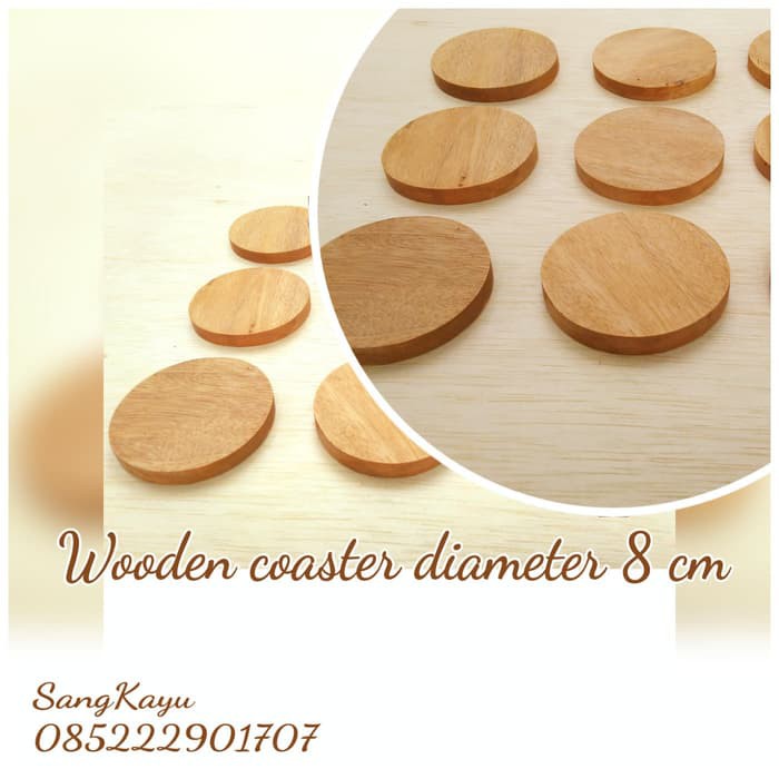 TERMURAH Tatakan gelas kayu alami 8cm Natural wooden coaster alas kayu