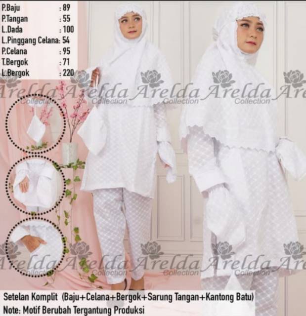 Baju stelan ihrom haji umroh wanita bahan katun paris full set