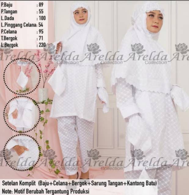 Baju  stelan ihrom haji umroh wanita bahan katun paris full set