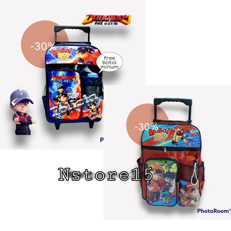 Tas ransel troly anak laki laki motif BOBOIBOY free botol