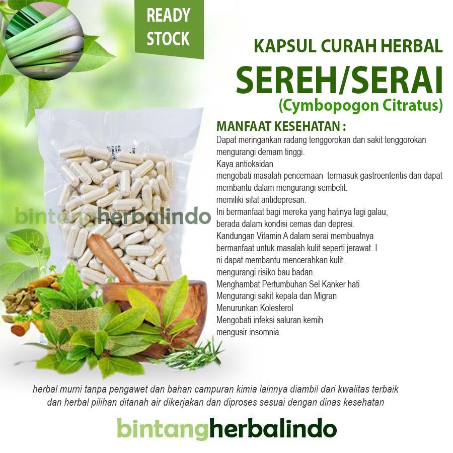 SEREH Serai 100 Kapsul Curah Herbal Tekanan Darah Antioksidan Diuretik